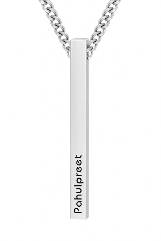 Personalised Silver Vertical Bar Name Necklace