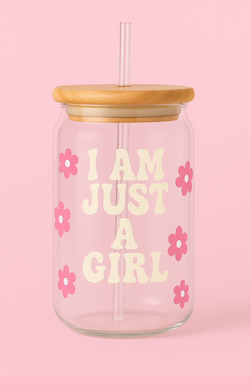 I Am Just A Girl Glass Tumbler With Straw