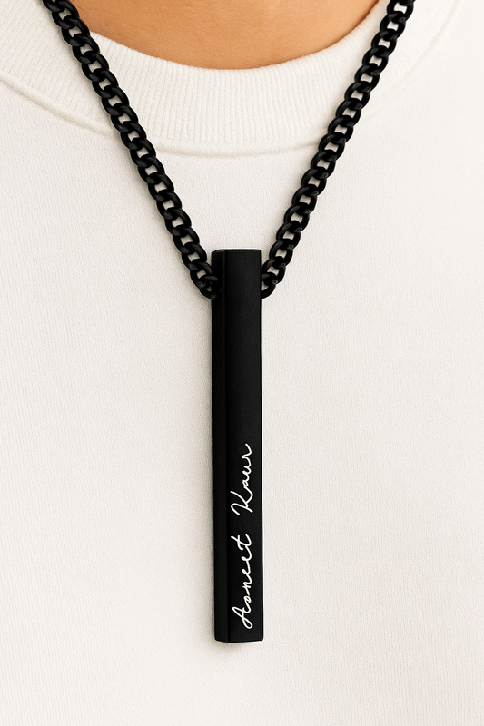 Personalized Engraved Black Bar Pendant with Chain