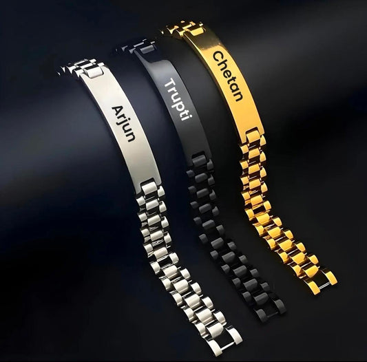 Personalized Engraved Metal Bracelet - Custom Name Jewelry (Gold/Silver/Black)