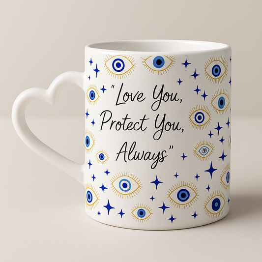 Love You, Protect You, Always – Evil Eye Heart Handle Mug