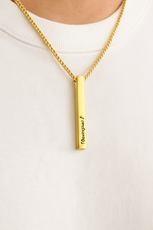 Personalized Engraved Golden Bar Pendant with Chain