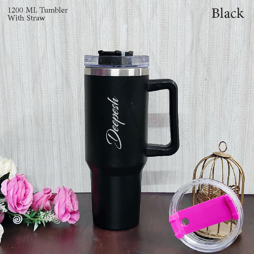 Black Stanley Style Tumbler with Custom Name Engraving | 40oz