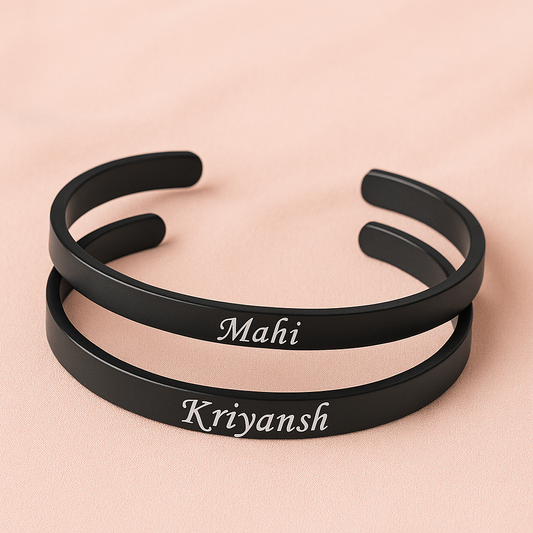Personalized Matte Black Half Kada – Custom Name Engraved (6mm / 8mm)