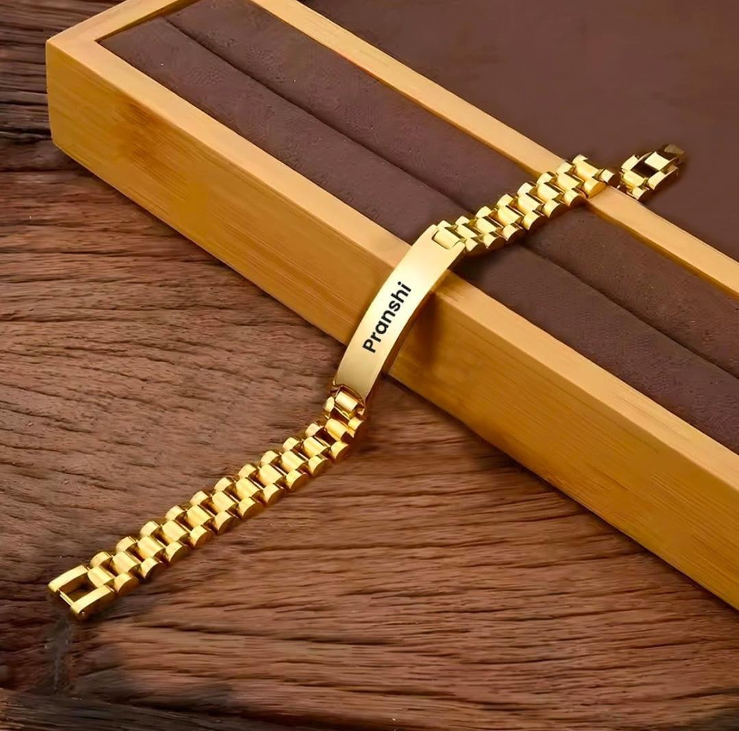 Personalized Engraved Metal Bracelet - Custom Name Jewelry (Gold/Silver/Black)